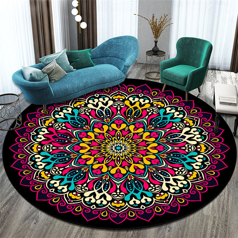 Blue Morocco Area Carpet Floral Print Polyester Area Rug Anti-Slip Backing Rug for Home Decor