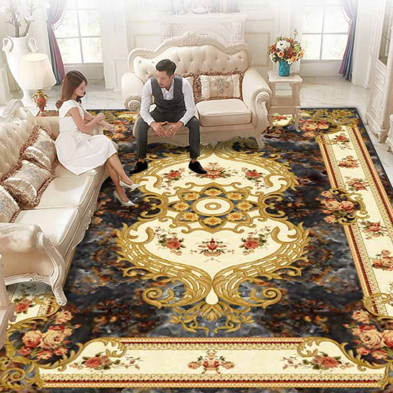 Tapis de salon rouge Polyester European Area Tapis Anti-Slip Washable Tapis lavable