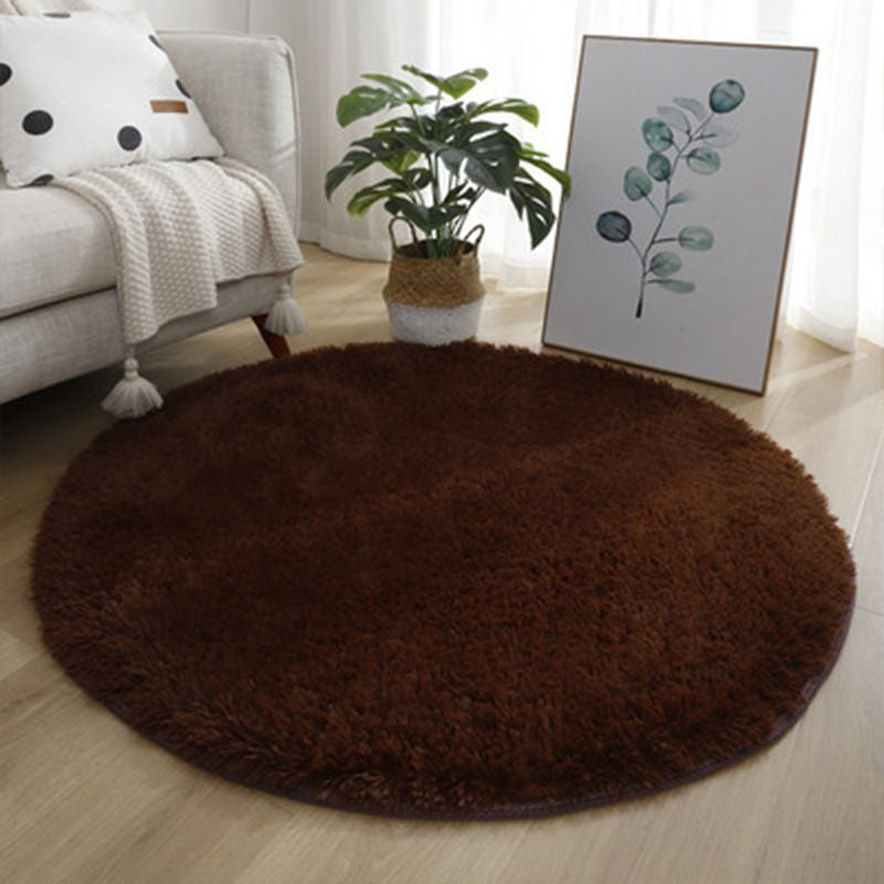 Trendy Round Area Carpet Modern Solid Color Rug Polyester Stain Resistant Shag Rug for Home Decor