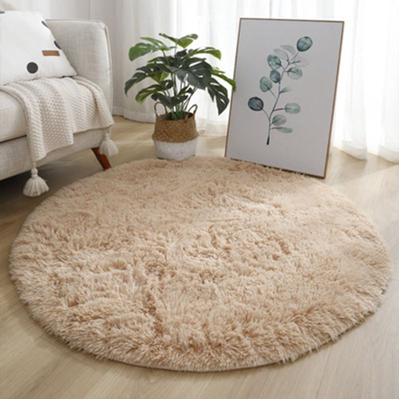 Trendy Round Area Carpet Modern Solid Color Rug Polyester Stain Resistant Shag Rug for Home Decor