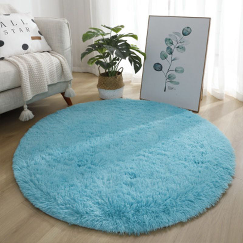 Trendy Round Area Carpet Modern Solid Color Rug Polyester Stain Resistant Shag Rug for Home Decor