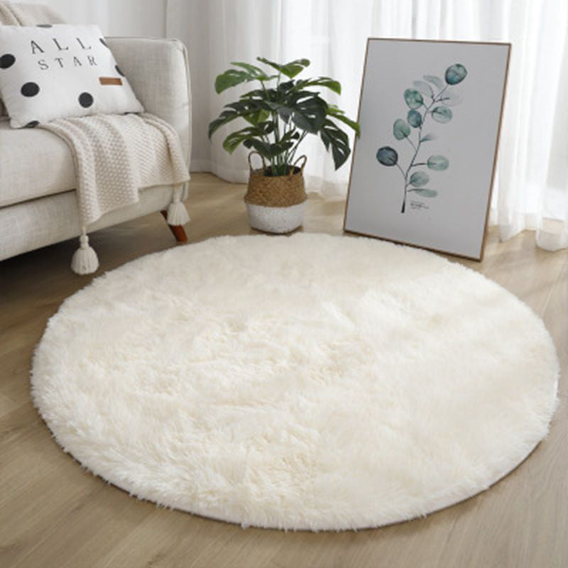 Trendy Round Area Carpet Modern Solid Color Rug Polyester Stain Resistant Shag Rug for Home Decor