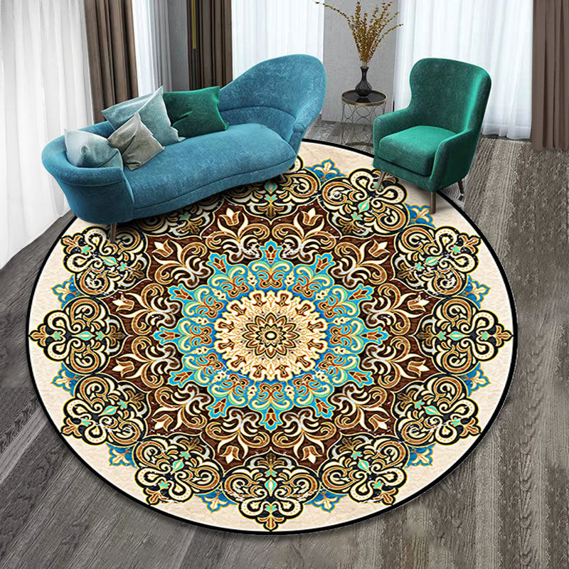 Moroccan Tribal Symbols Indoor Rug Polyester Carpet Stain Resistant Area Carpet for Home Decoration