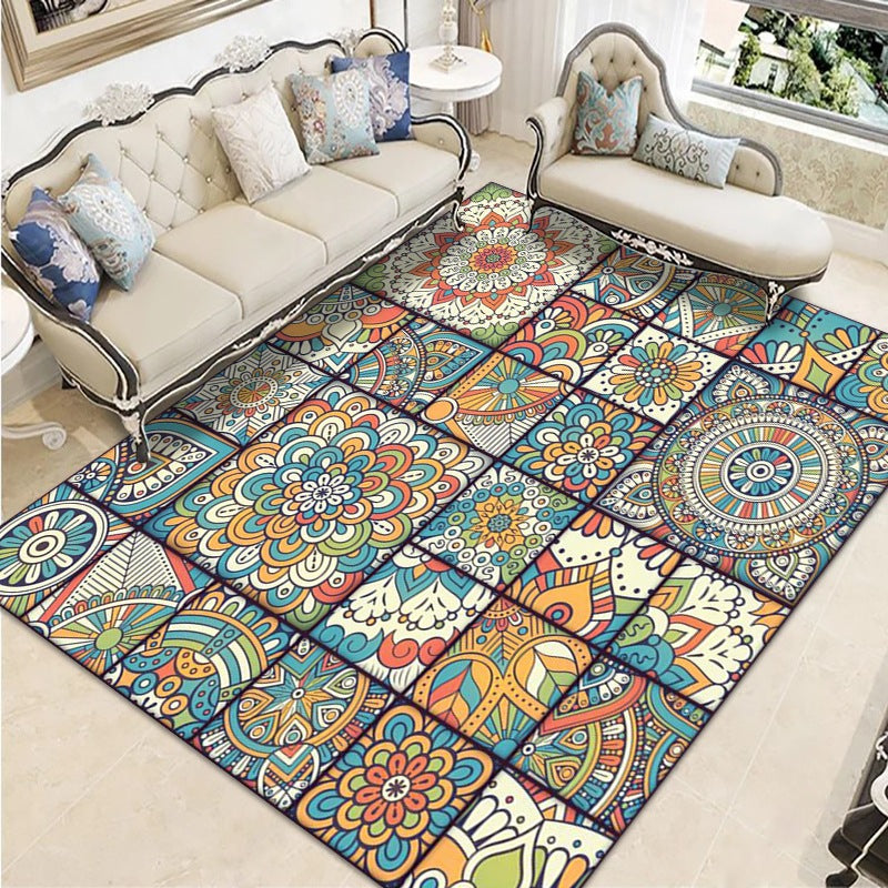 Moroccan Florentine Tile Indoor Rug Polyester Carpet Stain Resistant Area Carpet for Home Decoration