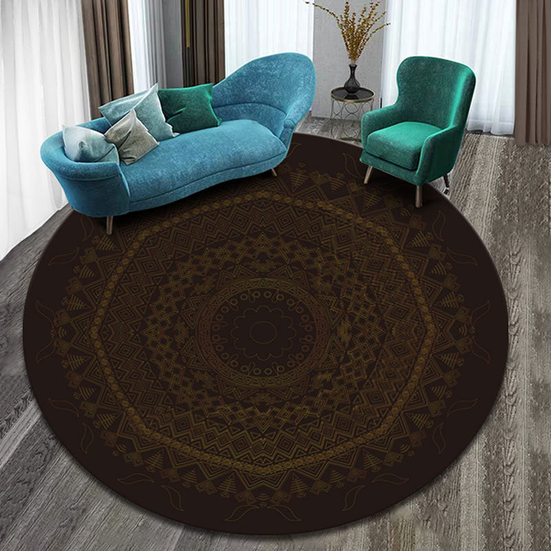 Moroccan Round Rug Multicolor Tribal Print Polyester Carpet Stain Resistant Area Rug for Living Room