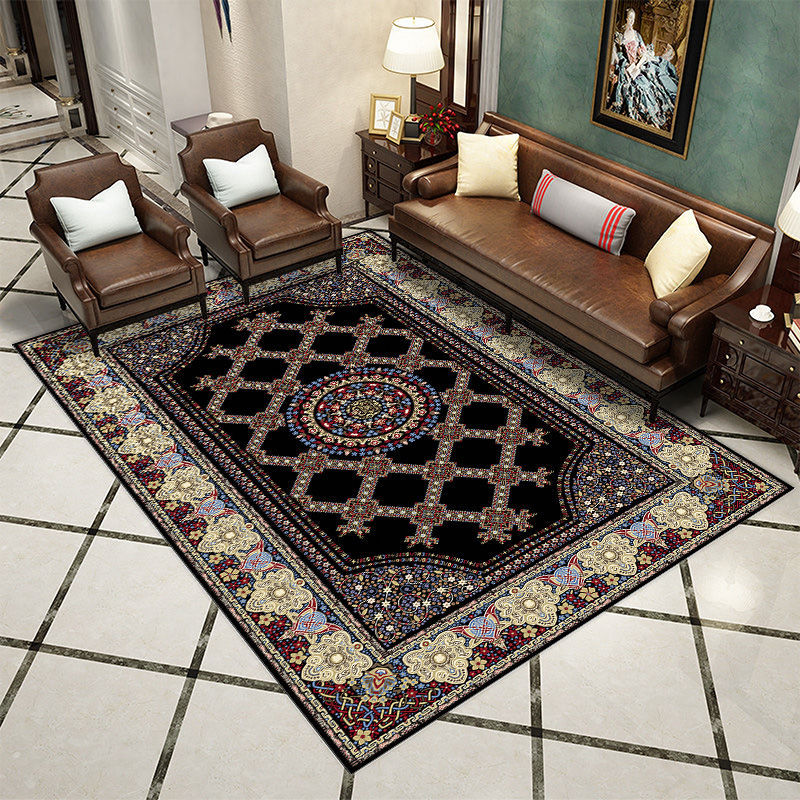 Classical Medallion Printed Carpet Polyester Area Rug Pet Friendly Indoor Rug for Home Decoration