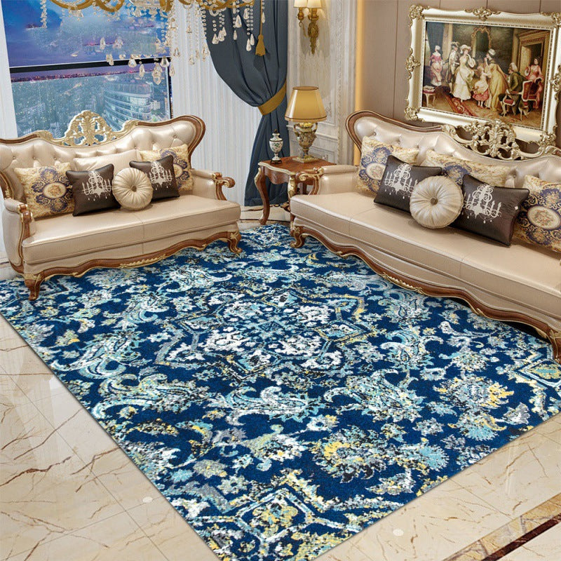 Classical Medallion Printed Carpet Polyester Area Rug Pet Friendly Indoor Rug for Home Decoration