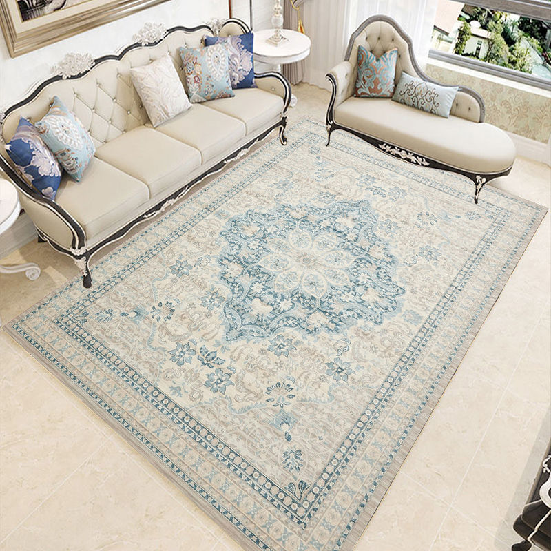 Olden Medallion Pattern Carpet Polyester Area Rug Stain Resistant Indoor Carpet for Living Room