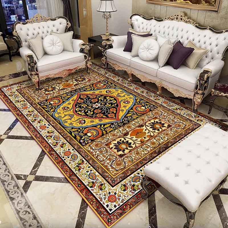 Olden Medallion Pattern Carpet Polyester Area Rug Stain Resistant Indoor Carpet for Living Room