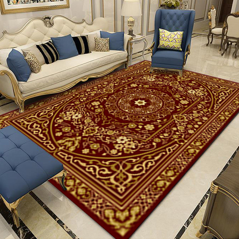 Moroccan Medallion Print Rug Polyester Carpet Non-Slip Backing Area Carpet for Home Decoration