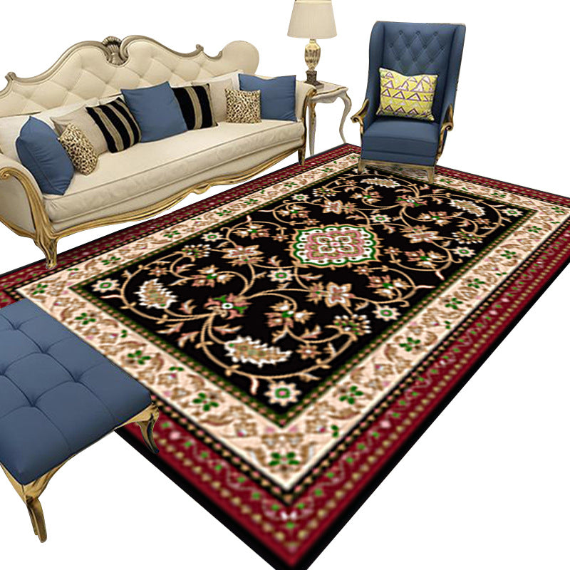 Moroccan Medallion Print Rug Polyester Carpet Non-Slip Backing Area Carpet for Home Decoration