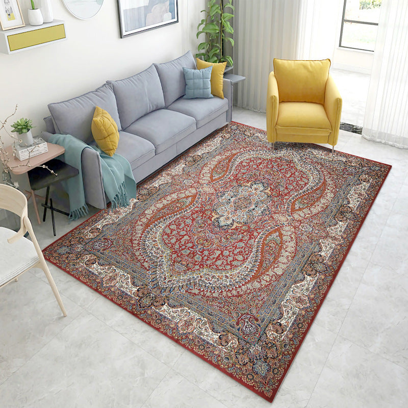 Antique Polyester Carpet Multicolor Tribal Pattern Rug Anti-Slip Backing Indoor Rug for Living Room
