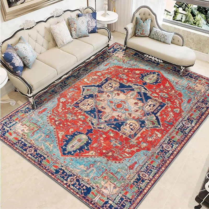 Moroccan Medallion Print Indoor Rug Polyester Carpet Stain Resistant Area Rug for Home Decoration