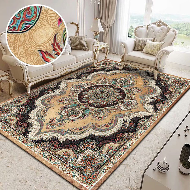 Fancy Traditional Area Rug Brown Polyester Fläche Teppich Fleckenfester Teppich für Wohnkultur