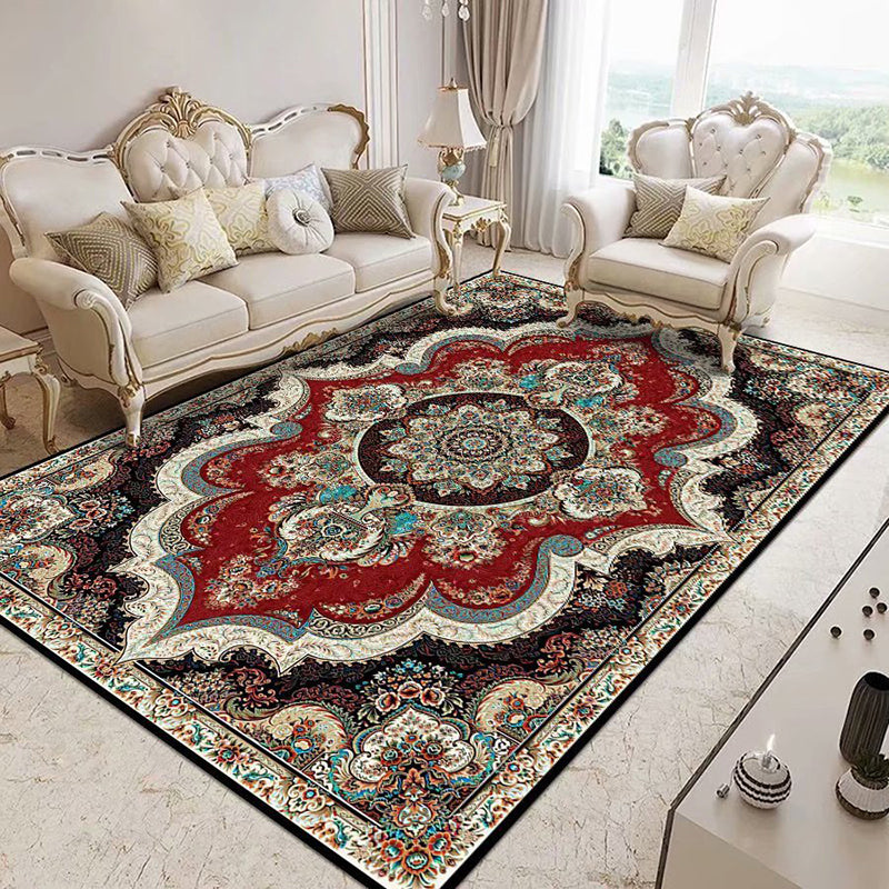 Fancy Traditional Area Rug Brown Polyester Area Carpet Stain Resistant Rug for Home Decor