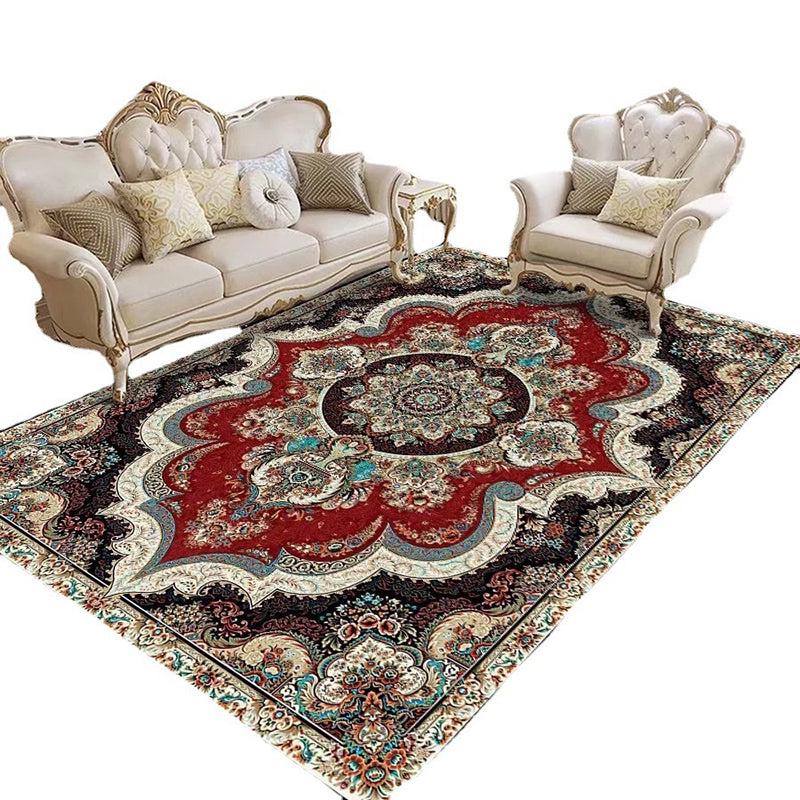 Fancy Traditional Area Rug Brown Polyester Area Carpet Stain Resistant Rug for Home Decor