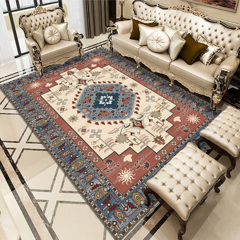 Antike Innenteppich traditioneller Blumendruck Polyester Teppich Färbung widerstandsfähiger Teppich für Wohnzimmer