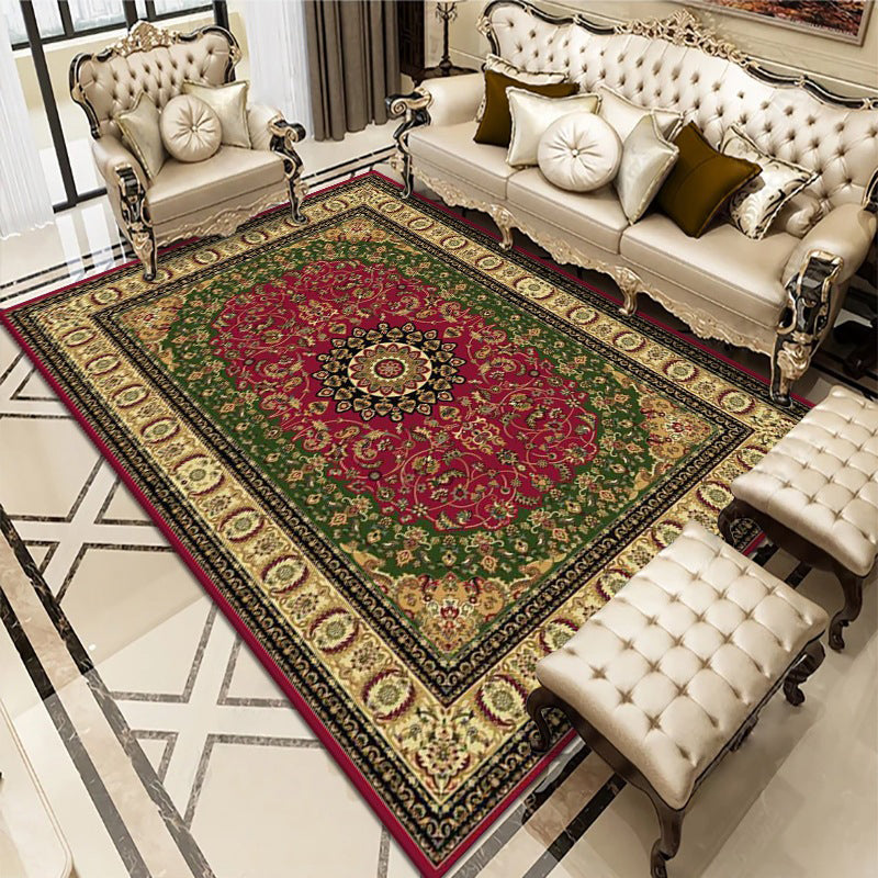 Antique Indoor Rug Traditional Floral Print Polyester Rug Stain Resistant Carpet for Living Room