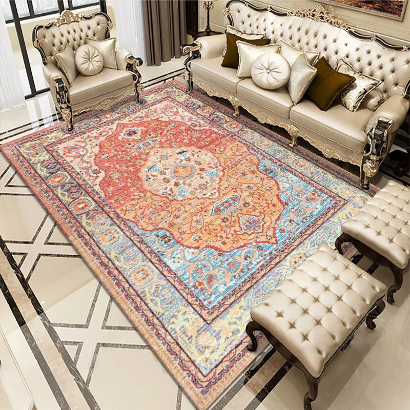 Antique Indoor Rug Traditional Floral Print Polyester Rug Stain Resistant Carpet for Living Room