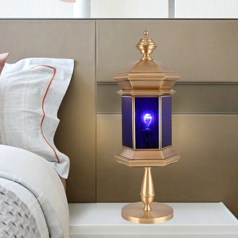 1 Light Lantern Night Table Light Arabian Brass Metal Nightstand Lamp for Bedroom