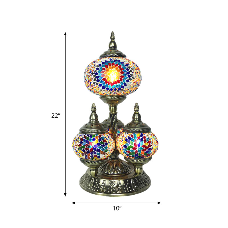 Elliptical Study Room Reading Light Vintage Stained Glass 4 Heads Yellow/Blue/Green Night Table Lamp