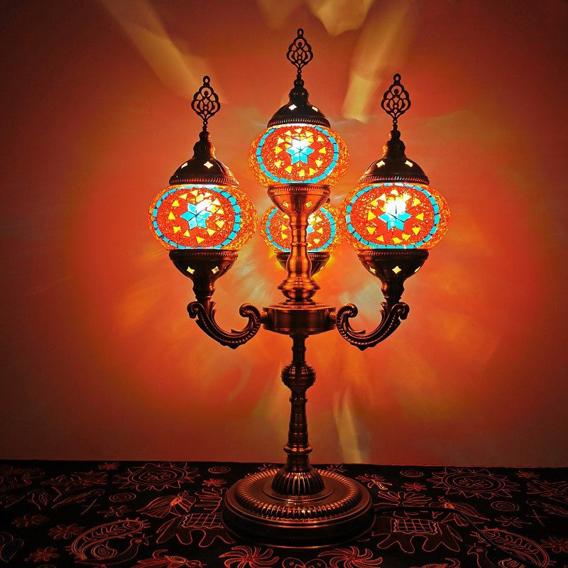 Orange/Blue/Blue and Orange 4 Heads Table Lamp Vintage Hand Rolled Art Glass Candelabra Desk Lamp