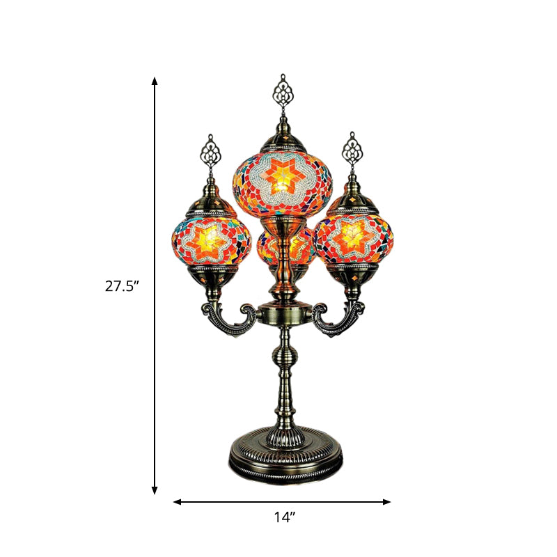 Lámpara de tarea de candelabra de vidrieras 4 luces lámpara de noche de noche en amarillo/naranja/azul