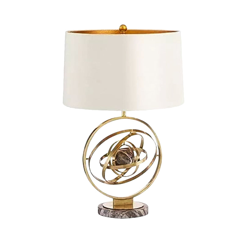 1 Head Drum Desk Light Modernism Fabric Table Lamp in White with Round Marble Base