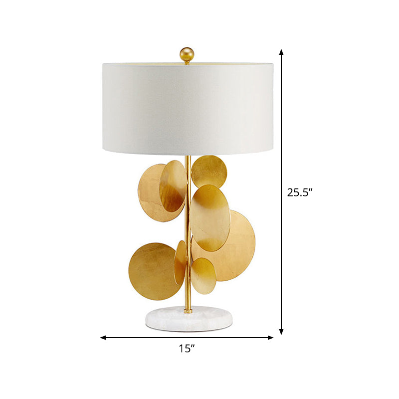 Shaded Fabric Table Lamp Modern 1 Bulb White Task Lighting with Circle Marble Base