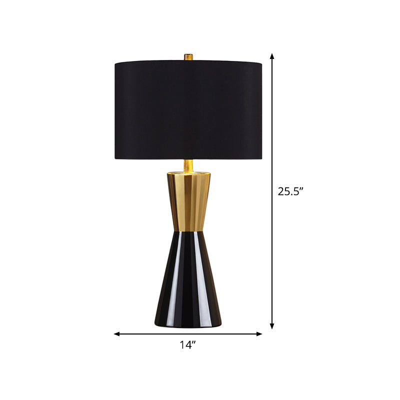 Iluminación de tareas cilíndricas tela modernista 1 lámpara de mesa nocturna negra, 14 "/15" de ancho