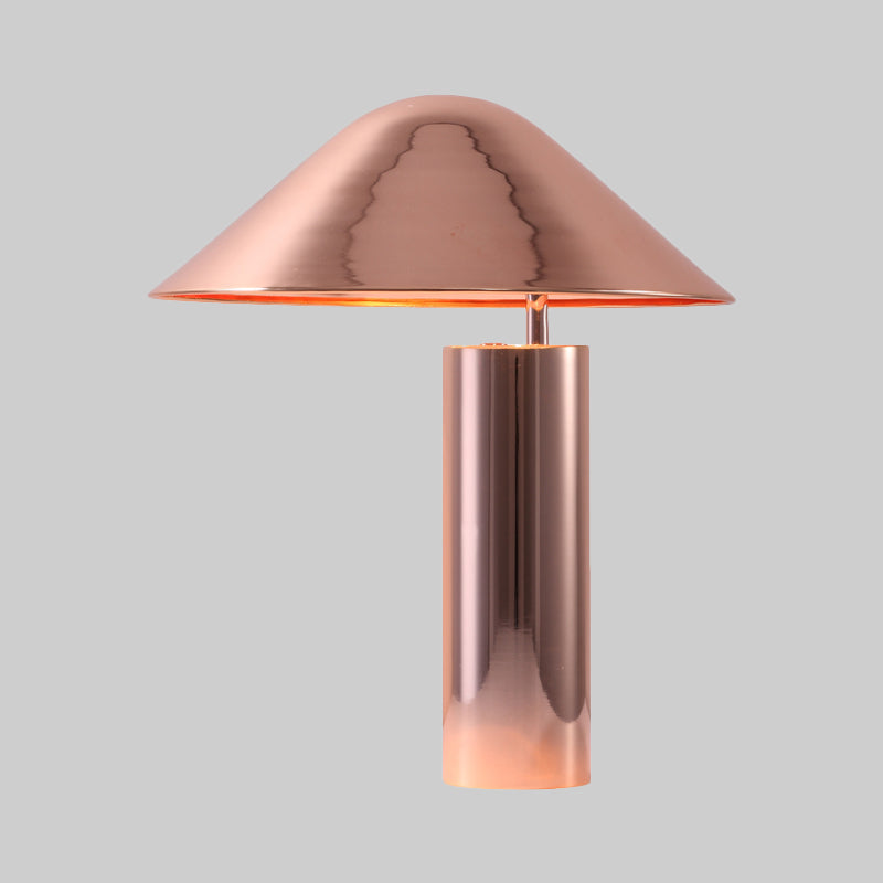 2 Bulbs Living Room Table Light Modern Rose Gold Nightstand Lamp with Conical Metal Shade