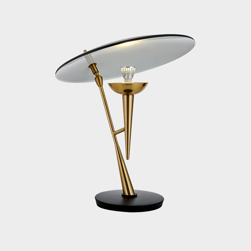 Metal Saucer Task Lighting Contemporary 1 Bulb Night Table Lamp in Black and Gold