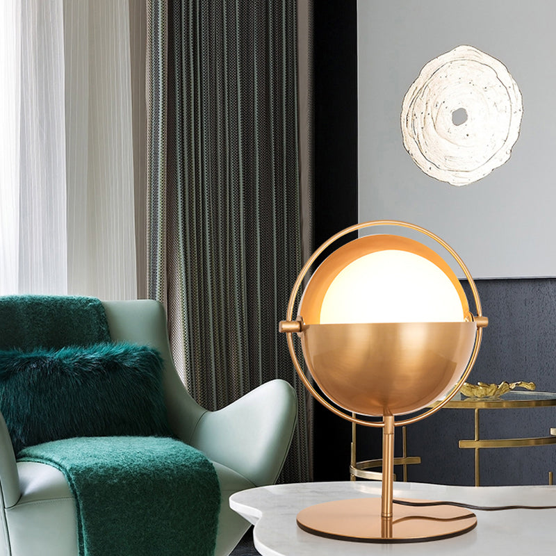 Global Metal Table Light Modern 1 Bulb Gold Nightstand Lamp with White Glass Shade