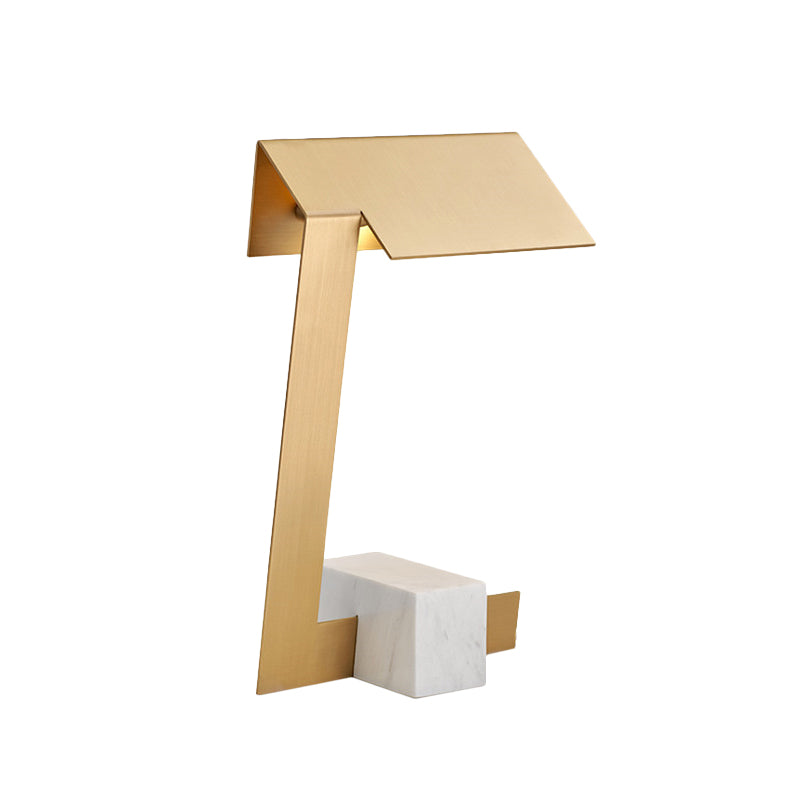 Triangle Metal Desk Light Modern 1 Bulb Gold Table Lamp with White Rectangular Marble Base