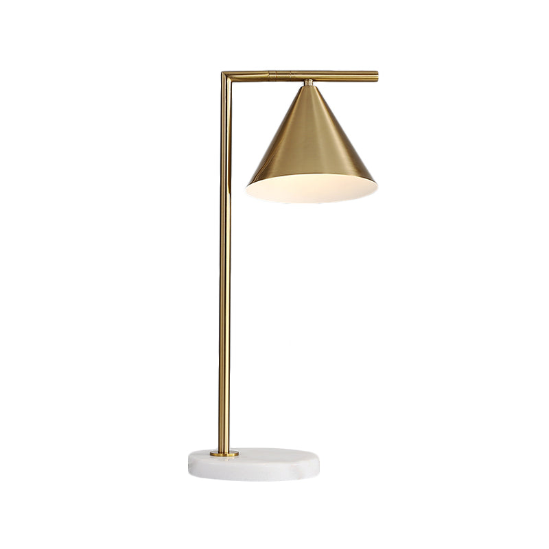 1 Bulb Bedside Task Lighting Modernist Gold Small Desk Lamp with Cone Metal Shade