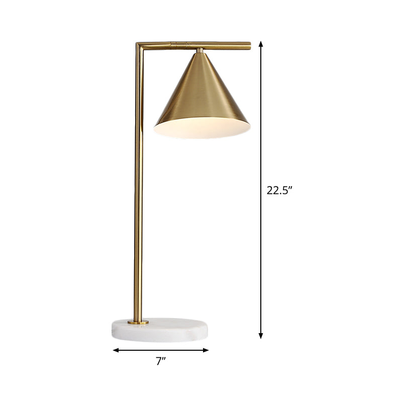 1 Bulb Bedside Task Lighting Modernist Gold Small Desk Lamp with Cone Metal Shade
