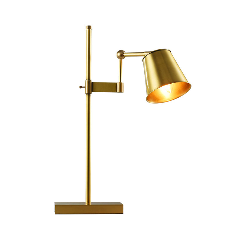 Wide Flare Metal Table Light Modern 1 Bulb Brass Nightstand Lamp with Swing Arm