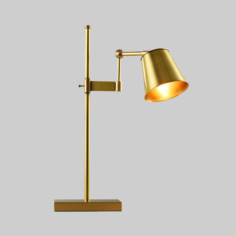 Wide Flare Metal Table Light Modern 1 Bulb Brass Nightstand Lamp with Swing Arm