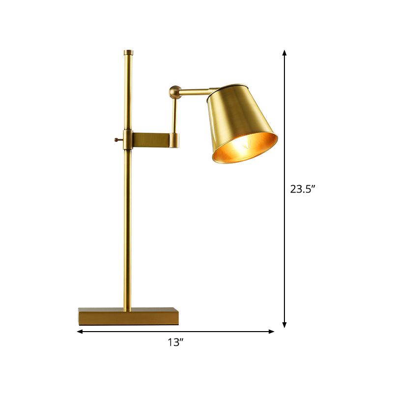 Wide Flare Metal Table Light Modern 1 Bulb Brass Nightstand Lamp with Swing Arm