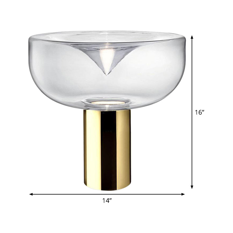 1 Head Living Room Desk Lamp Modern Gold Reading Book Light with Urn Clear Glass Shade