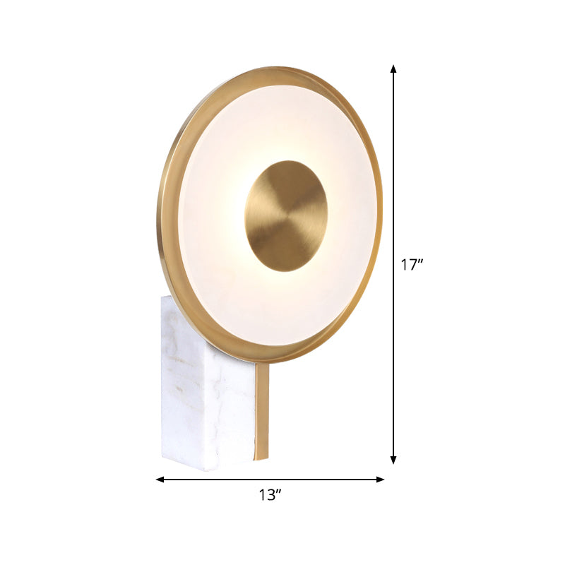 Frosted Glass Circle Table Light Modern LED Gold Task Lamp with Rectangle White Mable Base