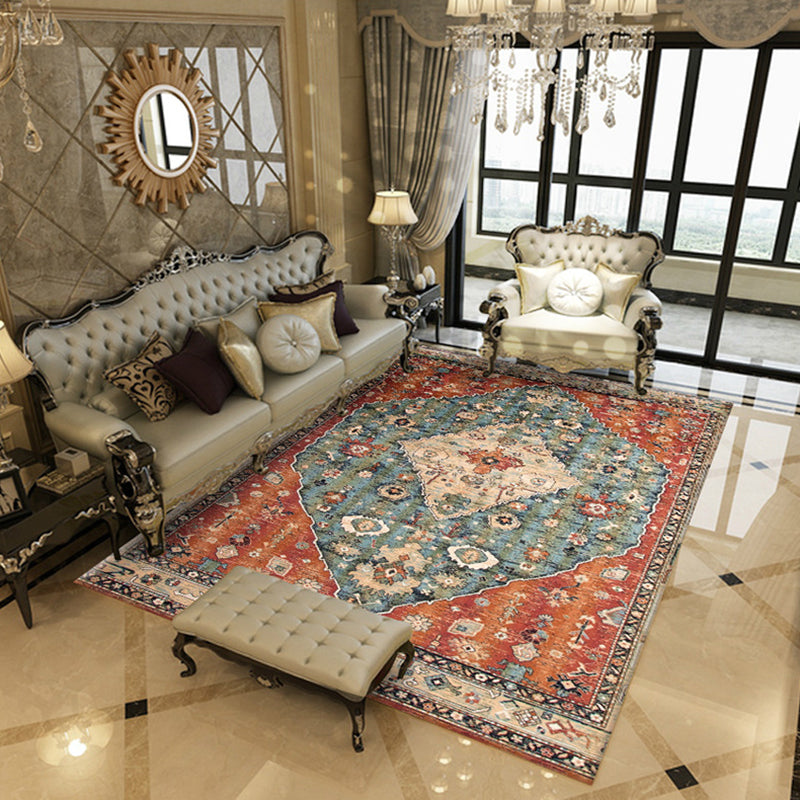Multicolored Area Rug Traditional Floral Print Rug Anti-Slip Polyester Carpet for Living Room