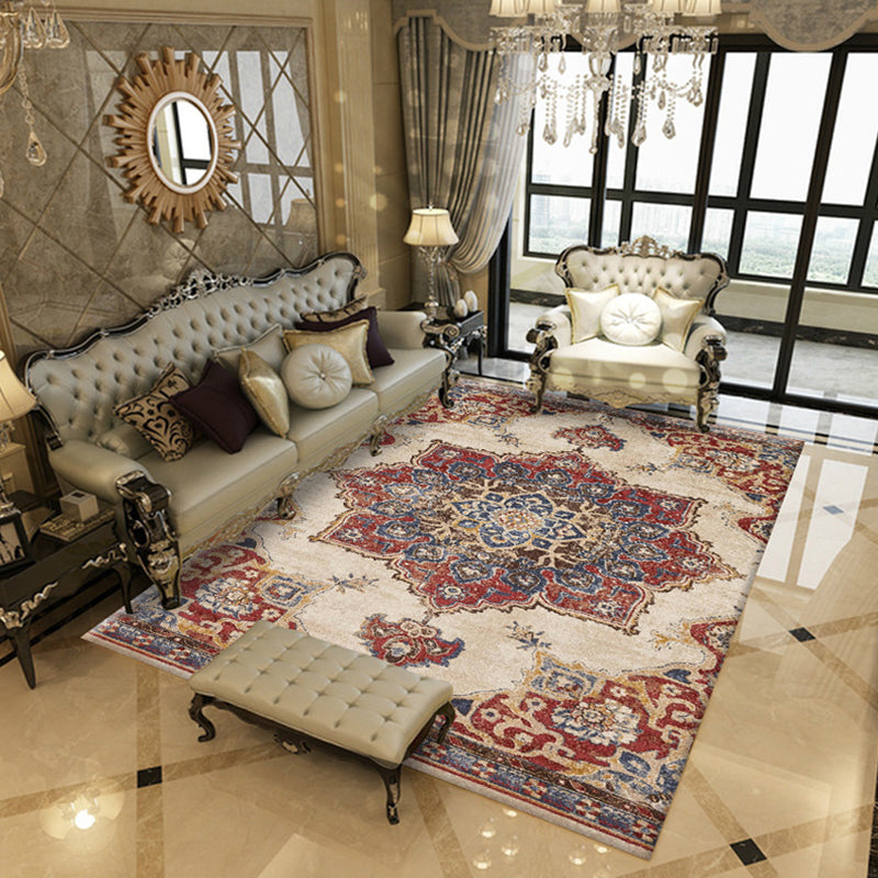 Multicolored Area Rug Traditional Floral Print Rug Anti-Slip Polyester Carpet for Living Room