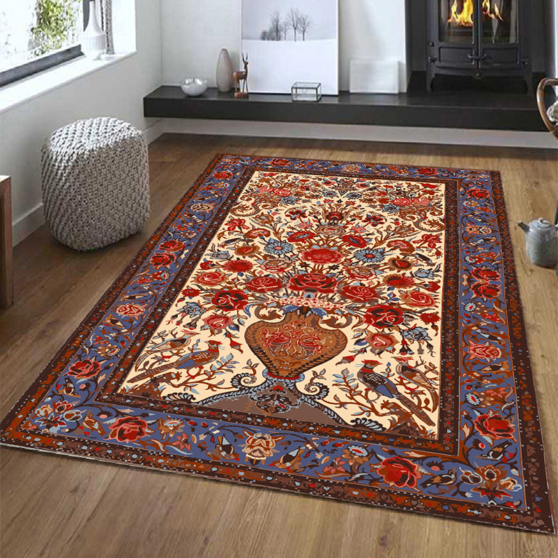 Traditional Tribal Symbols Carpet Polyester Indoor Rug Washable Area Carpet for Living Room