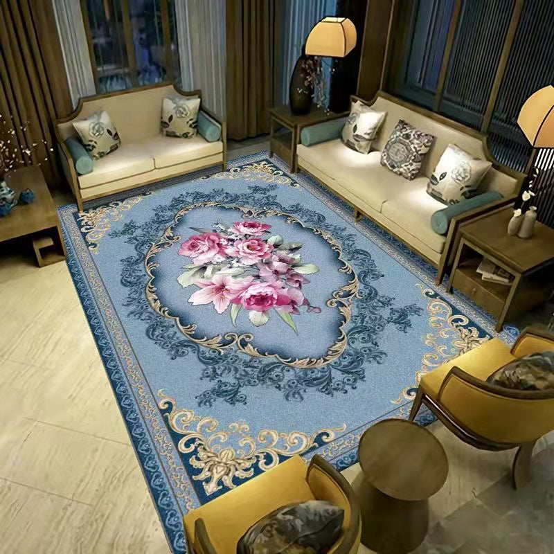 Reclaimed Flower Print Rug Polyester Area Carpet Stain Resistant Indoor Rug for Home Decoration