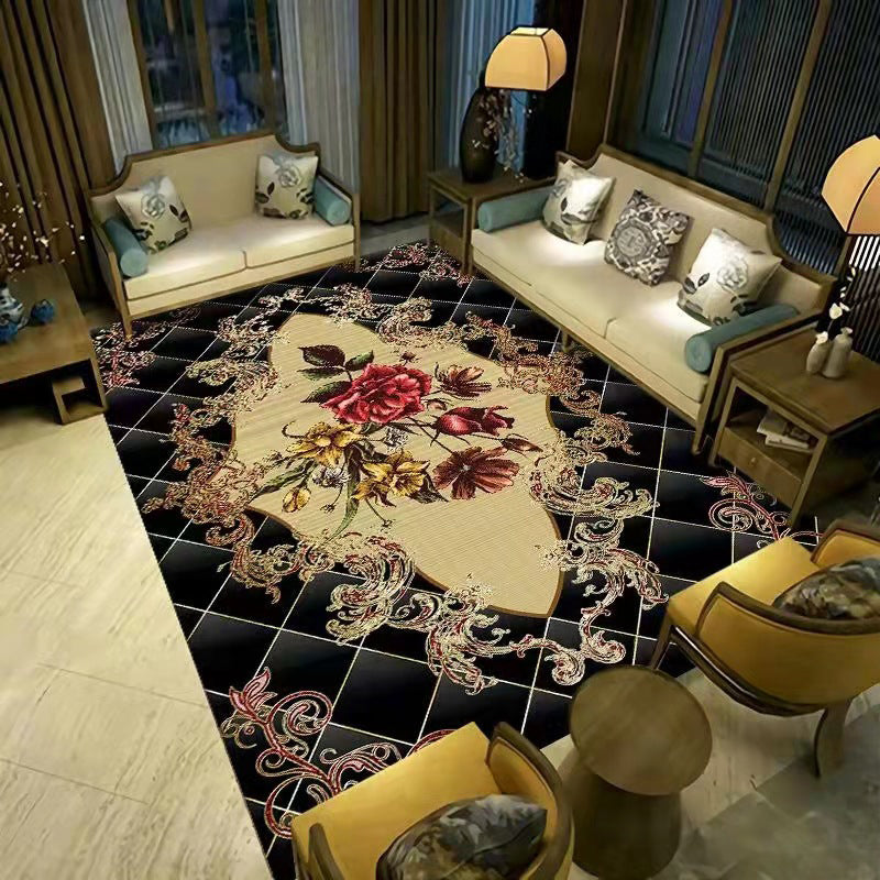 Reclaimed Flower Print Rug Polyester Area Carpet Stain Resistant Indoor Rug for Home Decoration