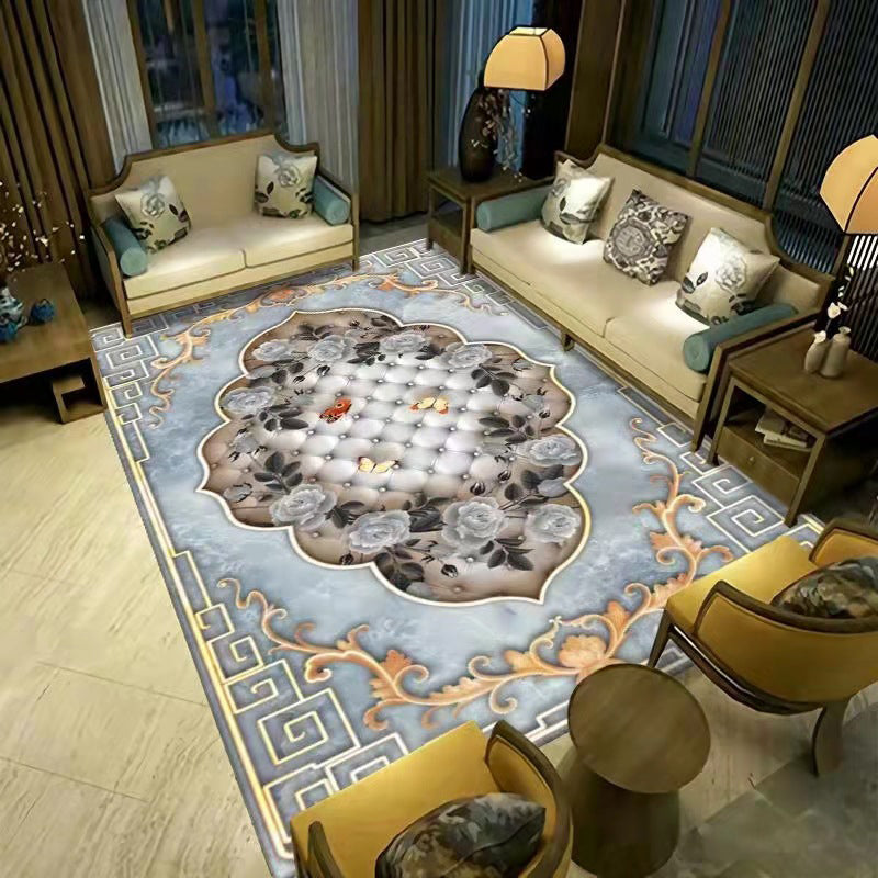 Victoria Floral Design Rug Polyester Area Carpet Non-Slip Backing Indoor Rug for Home Decoration