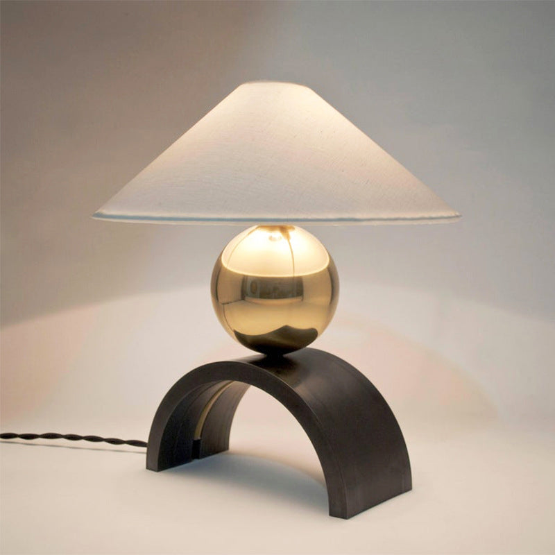 Global Metal Desk Light Modernist 1 Head Gold Task Lighting with Cone White Fabric Shade