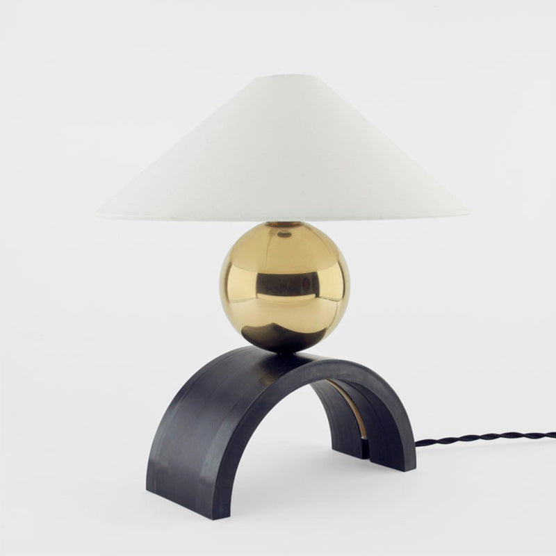 Global Metal Desk Light Modernist 1 Head Gold Task Lighting with Cone White Fabric Shade