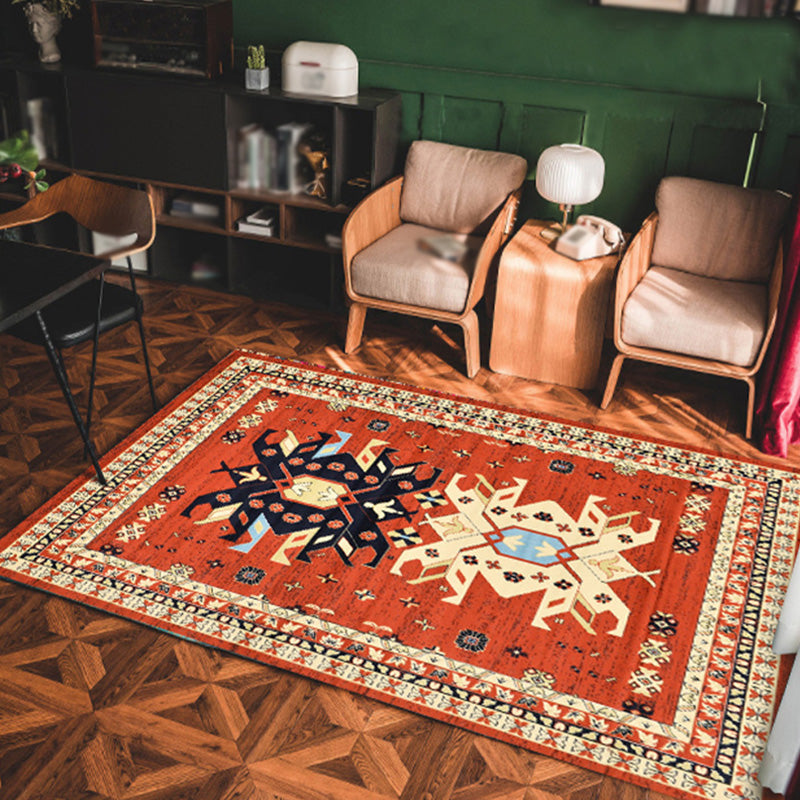 Tapis graphique en polyester orange classique tapis de support sans glissement pour le salon
